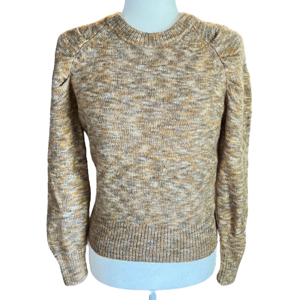 Madewell Space Dye Pleat Sleeve Sweater Soft Acrylic Wool Blend Tan Grey XXS